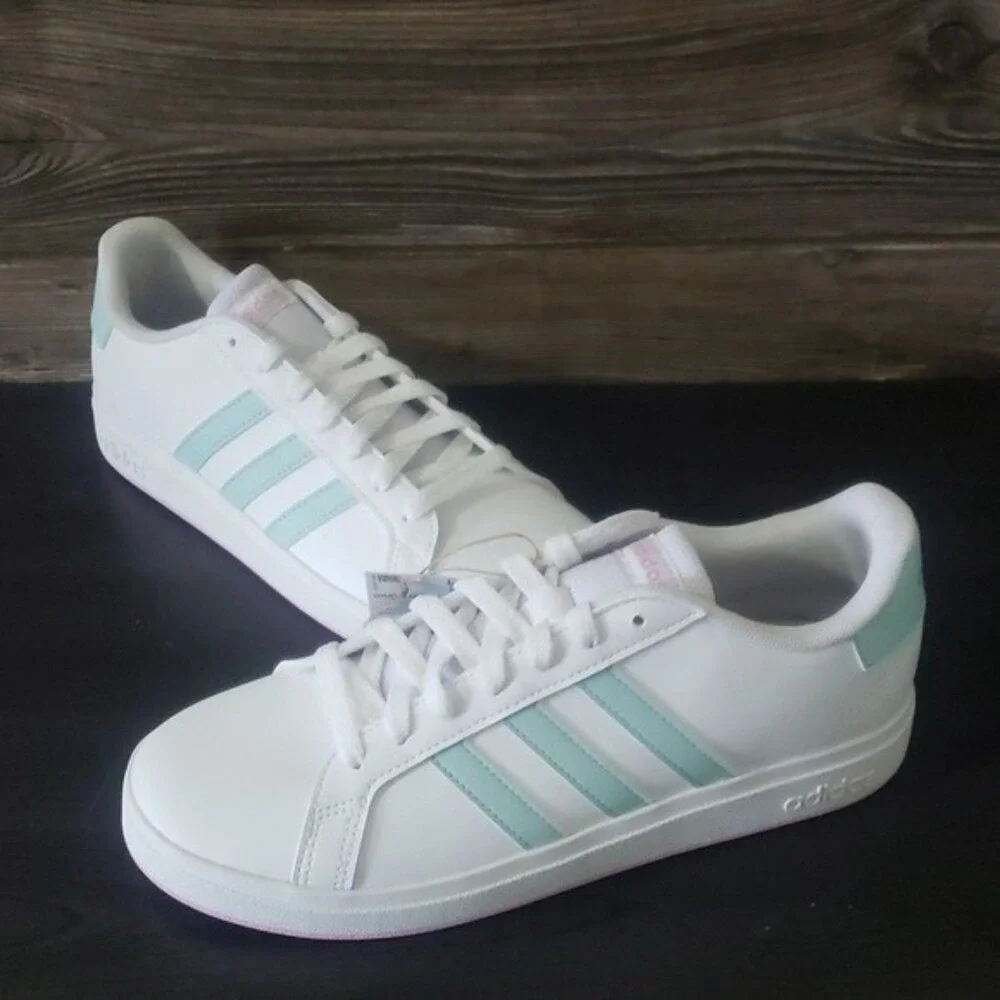 Adidas Grand Court‎ 2.0 Kids Size 7 White Mint Tennis Sneakers Streetwear Sporty